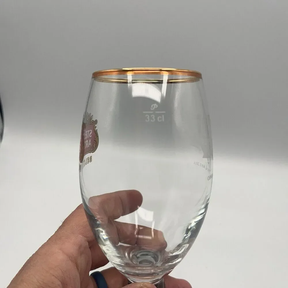Stella Artois Belgium Beer Glass Chalice Cup 33 cl Gold Rimmed Stem 8